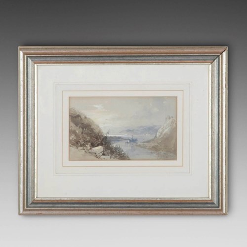 19Th Century English Watercolour Painting 'River Valley'