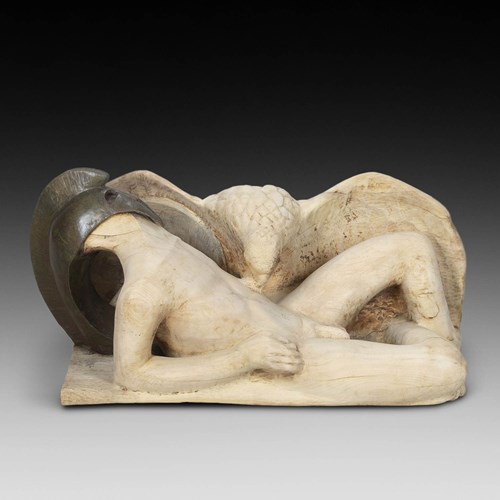 20Th Century Bleached Elm Carved Sculpture Of The Greek Mythology 'Prometheus'