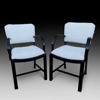 An Attractive Pair of 50s Ebonised Armchairs