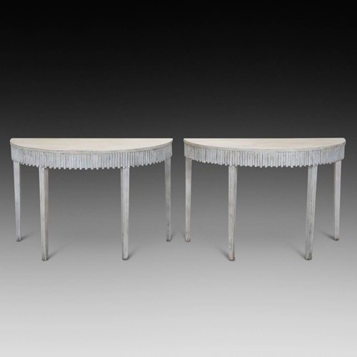 Pair Of 18Th Century Demi Lune Console Tables On Tapering Legs
