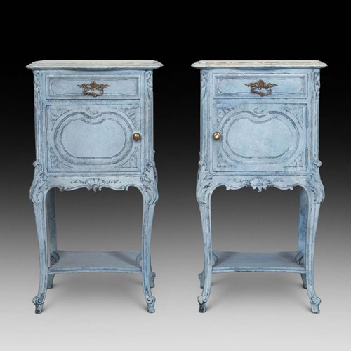 Pair Of 19Th Century Blue Painted Bedside Tables