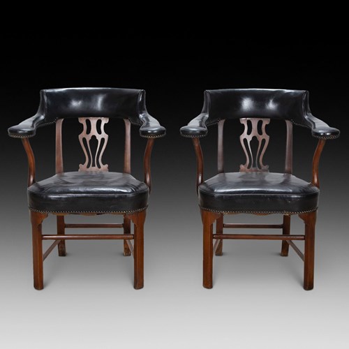 Pair Of 19Th Century Mahogany And Leather Desk Chairs