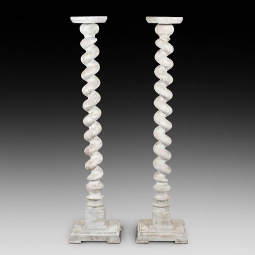 Pair Of 20Th Century English Barley Twist Torcheres