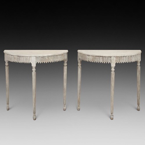 Pair Of 20Th Century English Painted D Shaped Console Tables