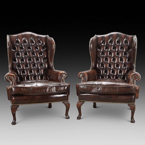 Pair Of English Country House Leather Armchairs