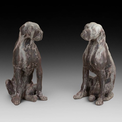 Pair Of Life Size Early 20Th Century English Lead Hounds