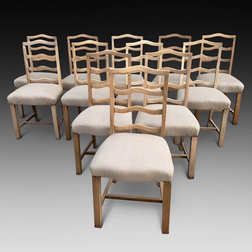 Set Of 12 Bleached Oak Ladder Back Dining Chairs