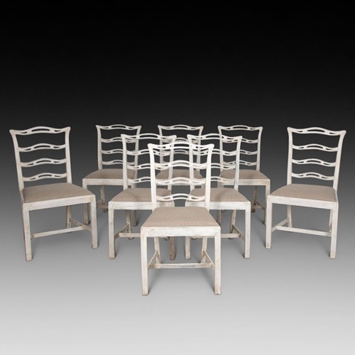 Set Of Eight 19Th Century Ladder Back Dining Chairs