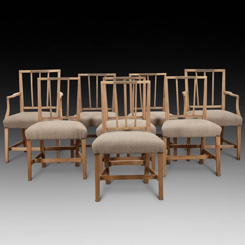 Set Of Eight 18Th Century Bleached Mahogany Dining Chairs