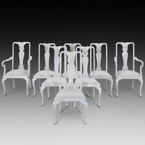 Set Of Eight 20Th Century Gustavian Style Dining Chairs