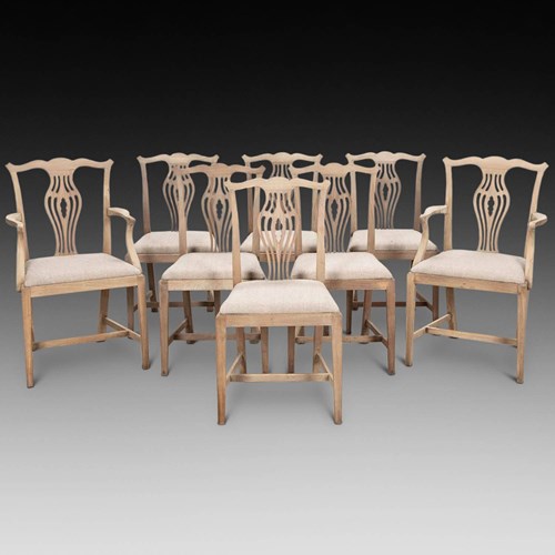 Set Of Eight Bleached Mahogany Dining Chairs