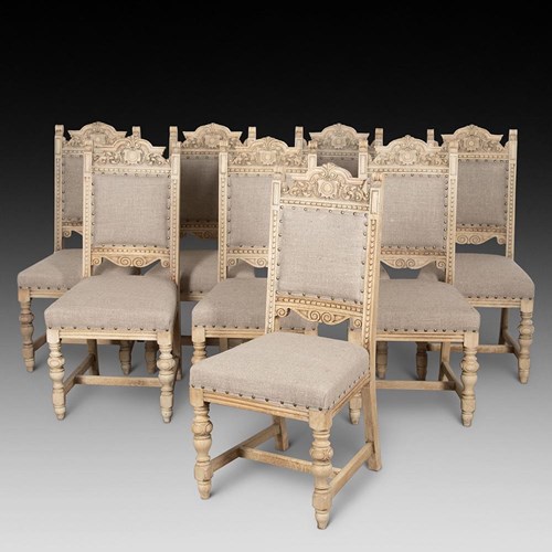 Set Of Eight Bleached Oak Dining Chairs