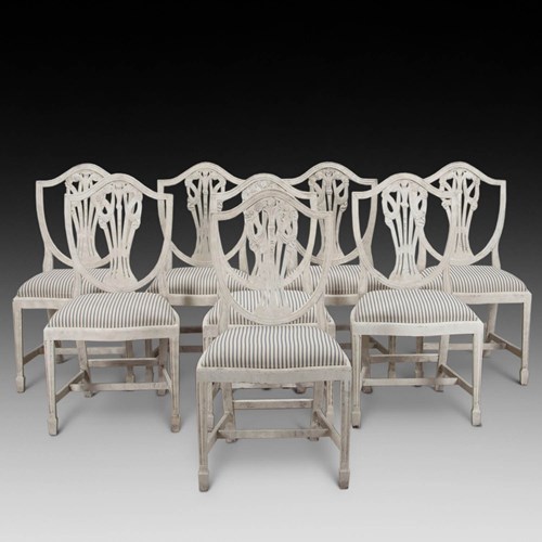 Set Of Eight Dining Chairs Painted In 'Old White'