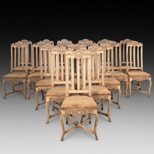 Set Of Eighteen French 19Th Century Bleached Walnut And Beech Dining Chairs