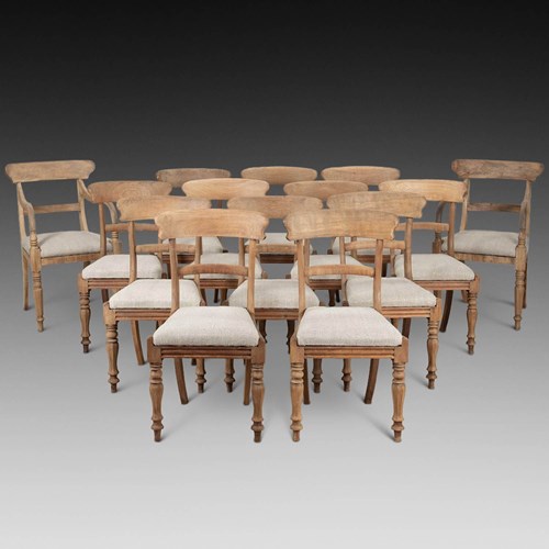 Set Of Fourteen 19Th Century English Lightly Bleached Mahogany Dining Chairs