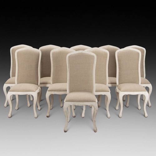 Set Of Ten 20Th Century Painted And Upholstered Dining Chairs