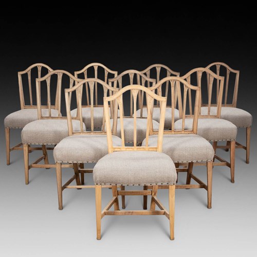 Set Of Ten Bleached Mahogany Dining Chairs