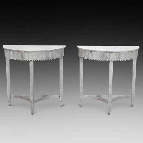 Small Pair Of 20Th Century English Painted D Shaped Console Tables