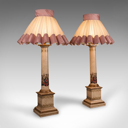 Tall Pair Of Vintage Table Lamps, English, Decorative Light, Mid Century, C.1960