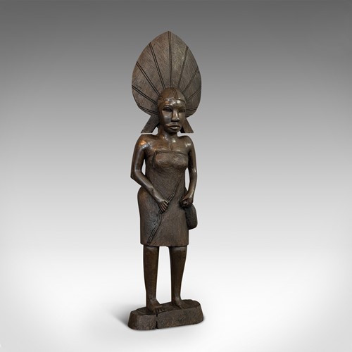 Antique Female Statue, African, Ebony, Hand Carved, Tribal Figure, Circa 1900