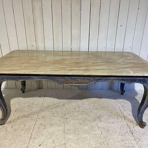 19th century Italian cabriole leg, marble top, centre table with painted base. C 1890