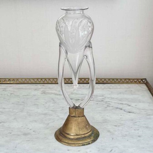 Pretty Art Nouveau lily of the valley etched glass epergne vase
