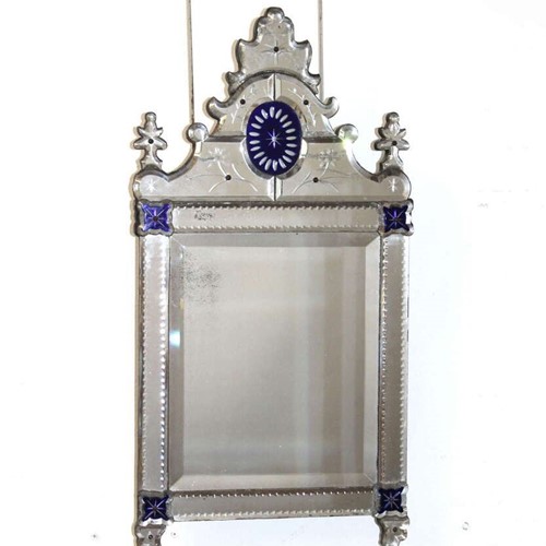  Antique Venetian Mirror With Blue Glass 