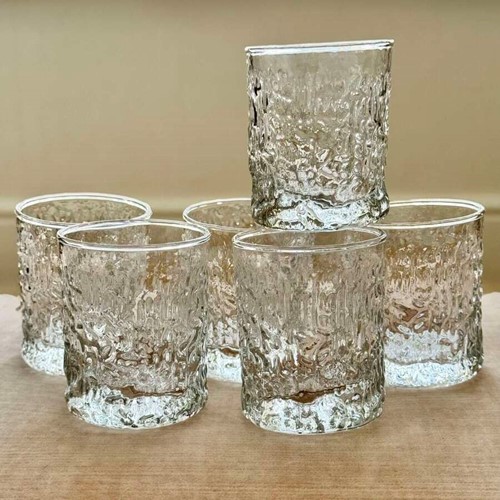 6 Handmade Whitefriars Crystal Glacier Tumbler Glasses C1970