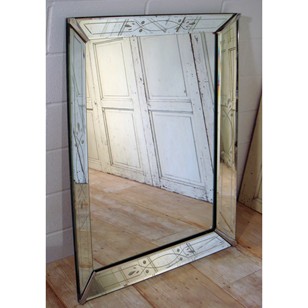 1960’S Etched Glass Cushion Mirror