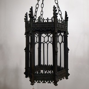 19Thc Verdigris Bronze Gothic Lantern
