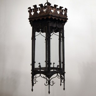 C19th wrought iron and copper Gothic lantern