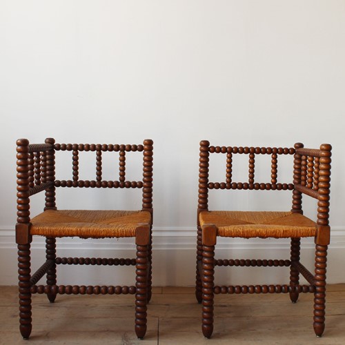 Pair Of 19Th Century Corner Bobbin Chairs