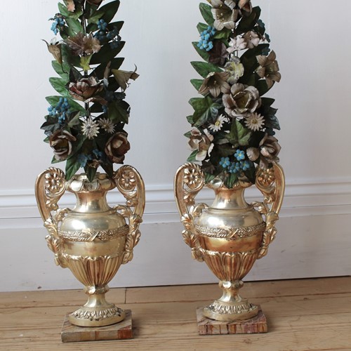 Pair Of Silver Plated Faux Urns