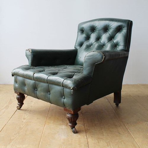 Large English 19Th Century Button Back Club Chair