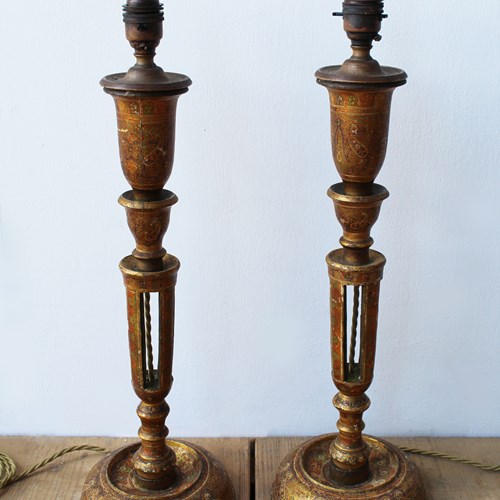 Pair Of Early 20Th Century Kashmiri Table Lamps