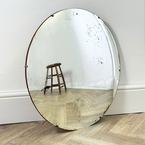 Extra Large Mid Century Frameless Foxed Convex Mirror