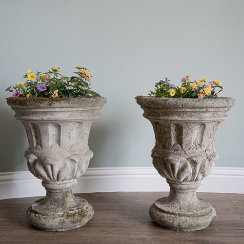 A Pair Cast Stone Antique Garden Urns