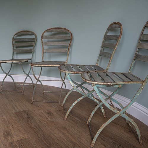 Four Vintage French Folding Wooden Chairs