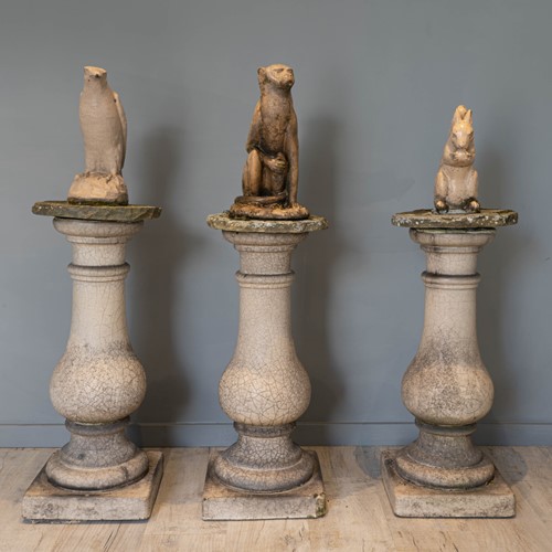 Trio of antique LEFCO Glazed Terracotta Animals
