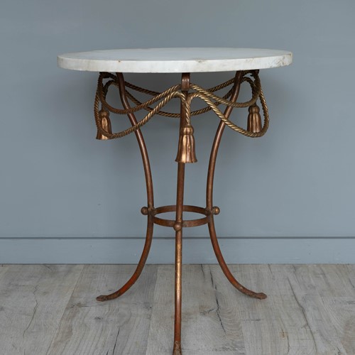 Wrought Iron and circular Marble topped Table