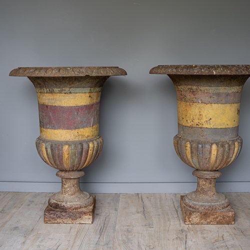 A Pair Of Antique Cast Iron French Garden Urns