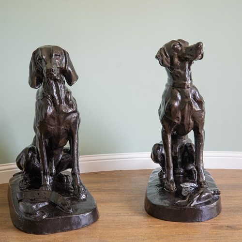 Pair Cast Iron Garden Dog Statues