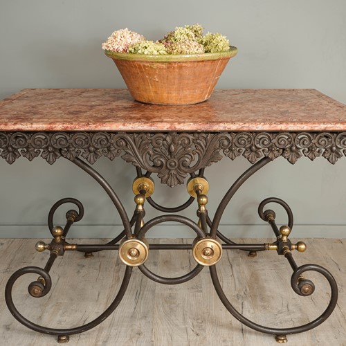 Antique French Patisserie Table with Marble Top
