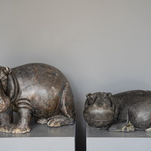 Pair Of Garden Granite Hippos