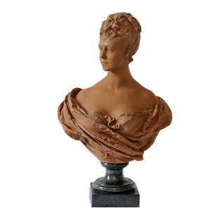 French Terracotta Bust Of A Young Noble Woman