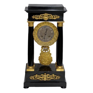 French Empire Ebonised Portico Mantle Clock 
