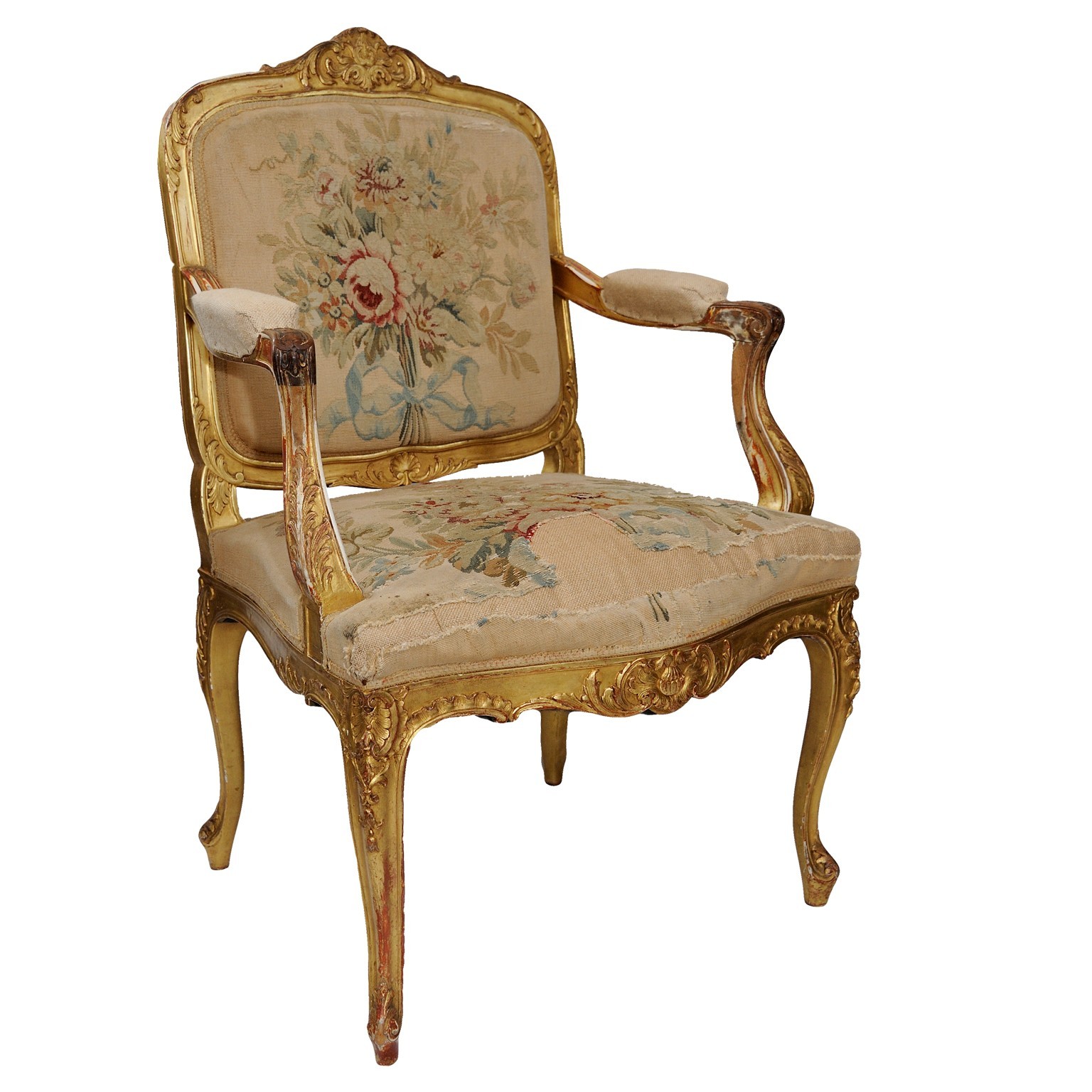 Original French Louis XV Gold Gilt Arm Chair — The Art of Antiquing
