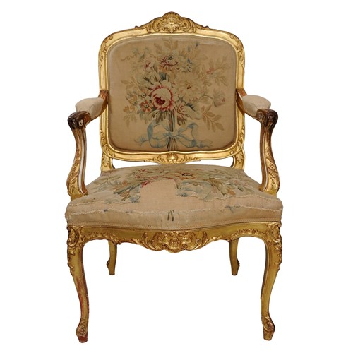 Louis XV Style Giltwood Open Arm Chair
