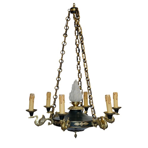 French Napoleonic Style Tole & Brass Chandelier 