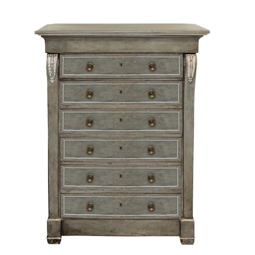 French Empire Tall Painted Chest Of Drawers 